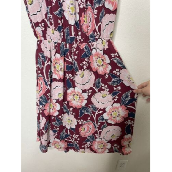 Loft Floral Dress Short Sleeve Red And Pink Size Large - Picture 2 of 6